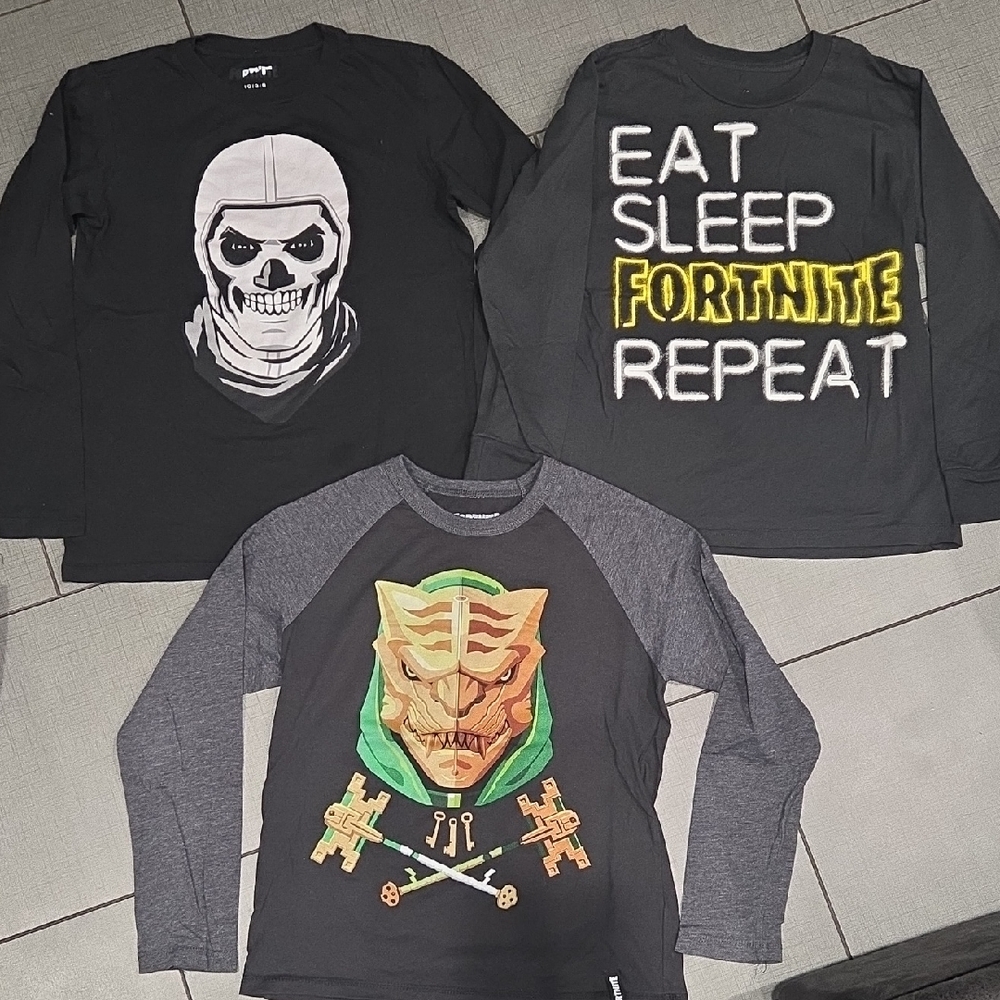 Fortnite Long Sleeve Graphic Tees - Black, Gray, and Green